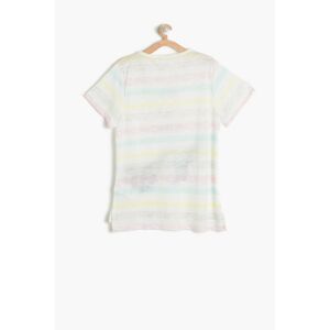 Koton Ecru Striped Girl's Short Sleeve T-Shirt