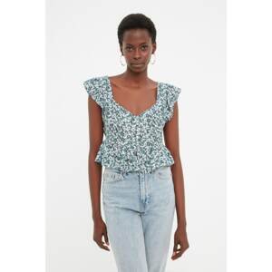 Trendyol Mint Printed Buttoned Blouse