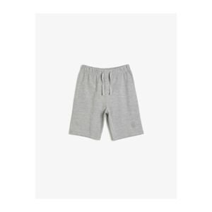 Koton Boy's Gray Pique Fabric Waist Cord And Elastic Leg Embroidered Shorts