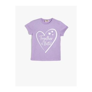 Koton Girl's Letter Printed Lilac T-shirt
