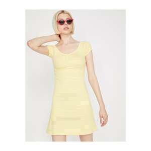 Koton Women's Yellow Hollow Out Collar Short Sleeve Mini Dress
