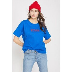 Koton Women's Blue Printed T-Shirt