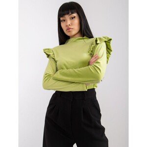 Light green Eugenie velour blouse with ruffles