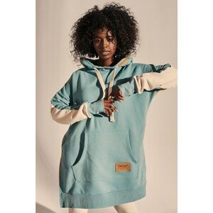 Light beige-turquoise hooded sweatshirt made of recycled material Sikoku MOTHER EARTH