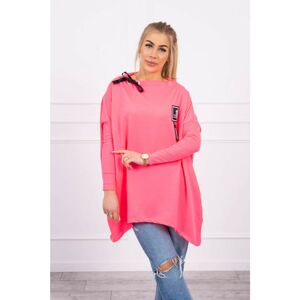 Oversize sweatshirt with asymmetrical sides in pink neon color