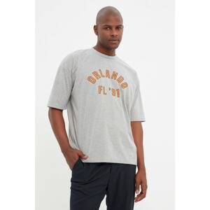 Trendyol Gray Men's Oversize Crew Neck Printed T-Shirt