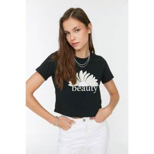 Trendyol Black Printed Crop Knitted T-Shirt