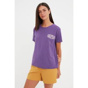 Trendyol Purple Printed Semifited Knitted T-Shirt