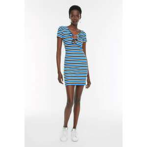 Trendyol Blue Striped Bodycon Mini Knitted Dress