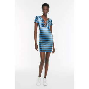 Trendyol Blue Striped Bodycon Mini Knitted Dress