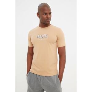 Trendyol Beige Men's Slim Fit Crew Neck Short Sleeve Printed T-Shirt