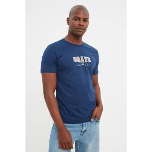 Trendyol Navy Blue Men's Slim Fit Crew Neck Short Sleeve Printed T-Shirt