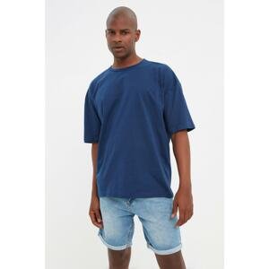 Trendyol Navy Blue Men's Oversize Fit Crew Neck Short Sleeve Printed T-Shirt