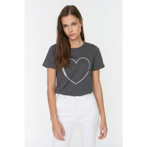 Trendyol Anthracite Printed Basic Knitted T-Shirt