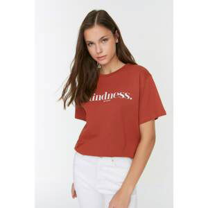 Trendyol Brown Printed Boyfriend Knitted T-Shirt