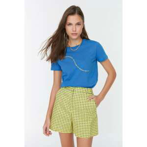 Trendyol Blue Printed Basic Knitted T-Shirt