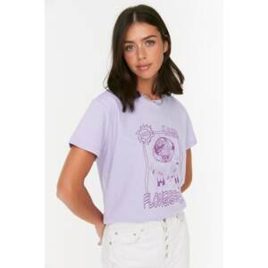 Trendyol Lila 100% Organic Cotton Printed Semi Fitted Knitted T-Shirt