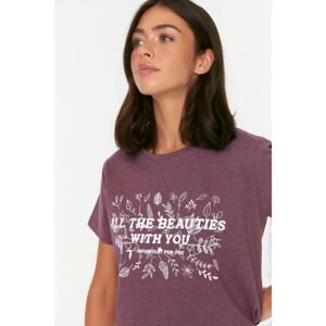 Trendyol Purple Recycle Printed Basic Knitted T-Shirt