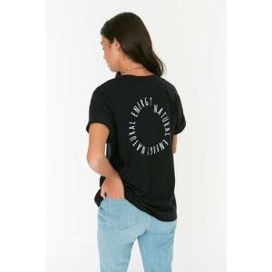 Trendyol Black Recycle Printed Boyfriend Knitted T-Shirt
