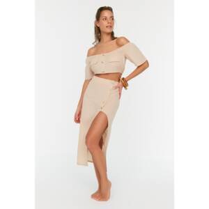 Trendyol Beige Button Detailed Carmen Collar Blouse-Skirt Set