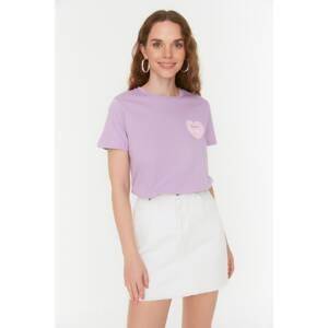 Trendyol Lilac Basic Printed Knitted T-Shirt