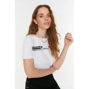 Trendyol White Printed Basic Knitted T-Shirt