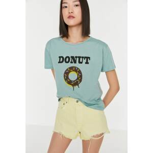 Trendyol Mint Printed Semifitted Knitted T-Shirt