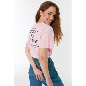 Trendyol Pink Back Printed Semi-Fitted Knitted T-Shirt
