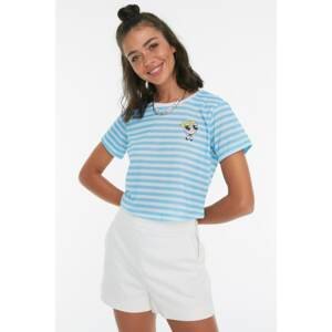 Trendyol Blue Powerpuff Girls Licensed Printed Crop Knitted T-Shirt