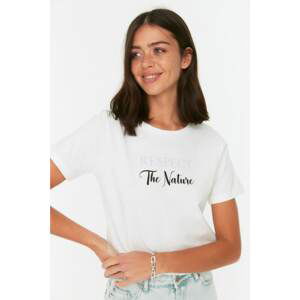 Trendyol White 100% Organic Cotton Printed Basic Knitted T-Shirt