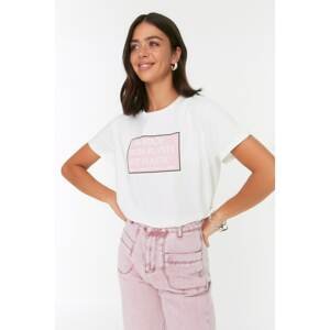 Trendyol White 100% Organic Cotton Semi-Fitted Printed Knitted T-Shirt