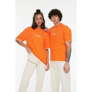 Trendyol Orange Unisex Relaxed Fit Crew Neck Short Sleeve Printed T-Shirt