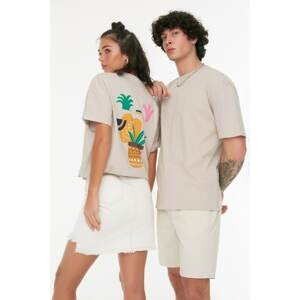 Trendyol Stone Unisex Relaxed Fit Crew Neck Short Sleeve Printed T-Shirt