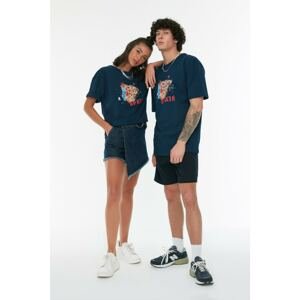 Trendyol Navy Blue Unisex Relaxed Fit Crew Neck T-Shirt