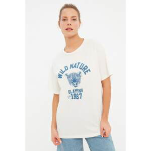 Trendyol Ecru Printed Boyfriend Knitted T-Shirt