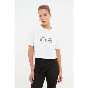 Trendyol White Printed Crop Stand Up Knitted T-Shirt