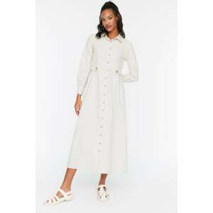 Trendyol Beige Linen Look Shirt Collar Button Detailed Woven Dress