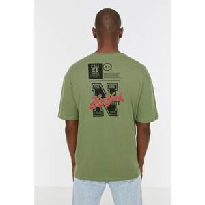Trendyol Green Men's Relaxed Fit Short Sleeve Crew Neck Back Printed T-Shirt