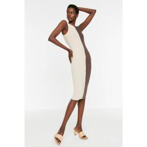 Trendyol Brown Color Block Bodycone Midi Knitted Dress