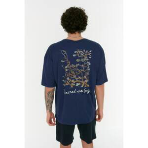 Trendyol Navy Blue Men's Oversize Licensed T-Shirt
