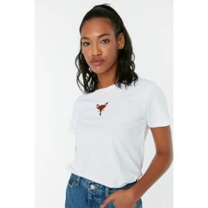Trendyol White Fox Embroidered Basic Knitted T-Shirt