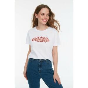Trendyol White Printed Semi-fitted Knitted T-Shirt