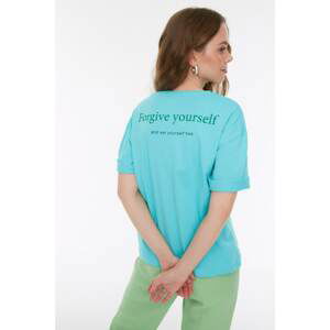 Trendyol Mint Printed Loose Knitted T-Shirt
