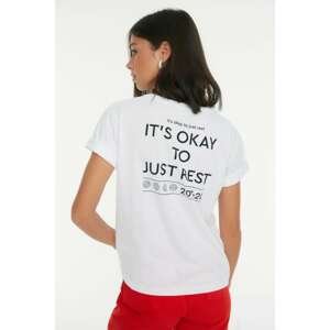 Trendyol White Back Printed Semi-Fitted Knitted T-Shirt