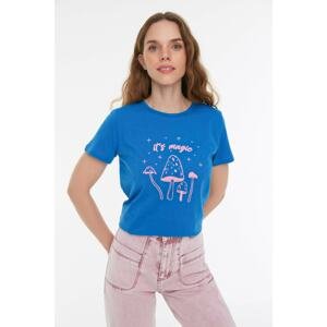 Trendyol Indigo Printed Basic Knitted T-Shirt