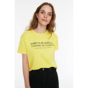 Trendyol Yellow Printed Semi Fitted Knitted T-Shirt