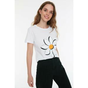 Trendyol White Printed Basic Knitted T-Shirt