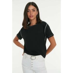 Trendyol Black Bedstead Stitched Semifitted Knitted T-Shirt