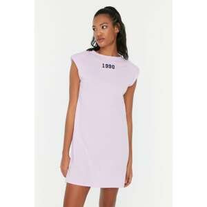 Trendyol Lilac Padded Embroidery Detailed Knitted Dress