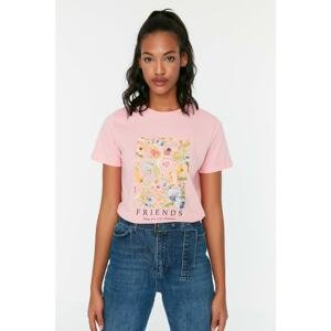 Trendyol Pink Printed Basic Knitted T-Shirt
